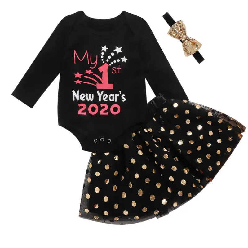 

Pudcoco Baby Girl My First New Year's Outfits Suit Romper Skirt Set Polka Dot Clothes