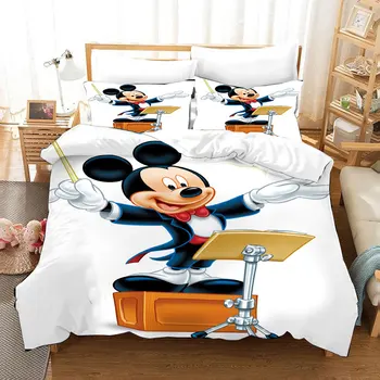 

Mickey Mouse Bed Set Single Size Quilt Duvet Cover Twin Bedding for Kids Bedroom Decor White Linens Children's 3pc Queen 3d King