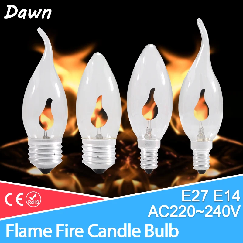 led bulb E14 E27 Edison Flicker Flame Led Candle Light Fire Lighting Vintage 3W AC220V 240V Tail Retro Decor Energy Saving Lamp