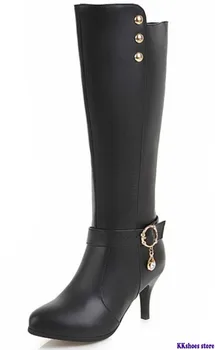 

Sapato Feminino Women Boots Knee High Woman Shoes Thin High Heels Crystal Rivets Booties Girls Gladiator Chaussures XZ181286