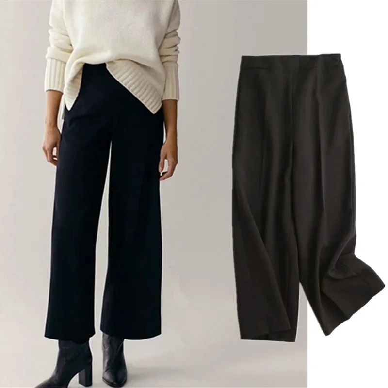 

New England Style Fashion Simple Solid HIgh Waist Loose Wide Leg Pants Women Pantalones Mujer Pantalon Femme Trousers Women