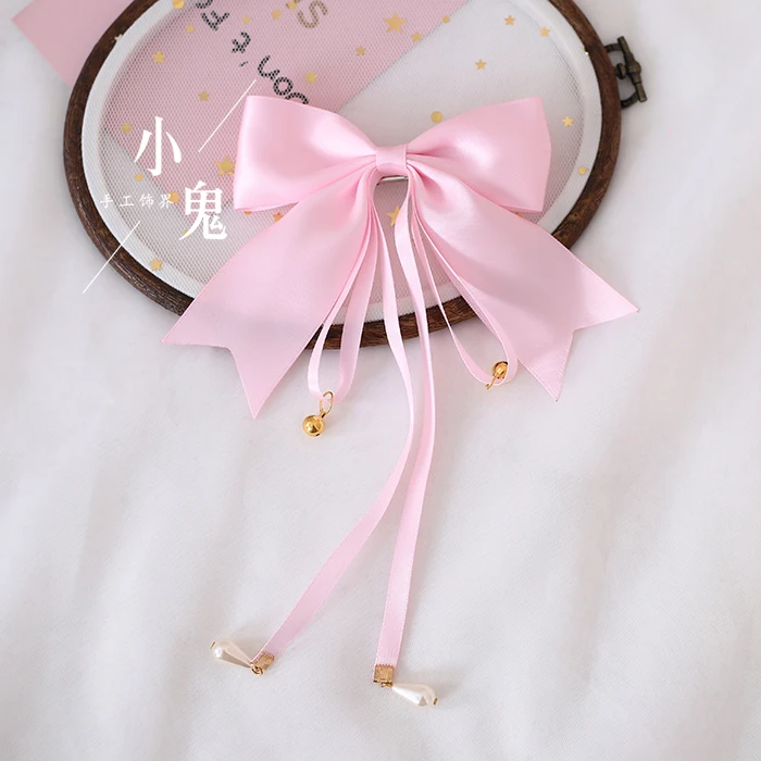 light pink Ручной работы сладкий Лолита многоцветный жемчуг кулон колокольчики лук шпилька край клип дикие ядовитые грибы - Цвет: light pink