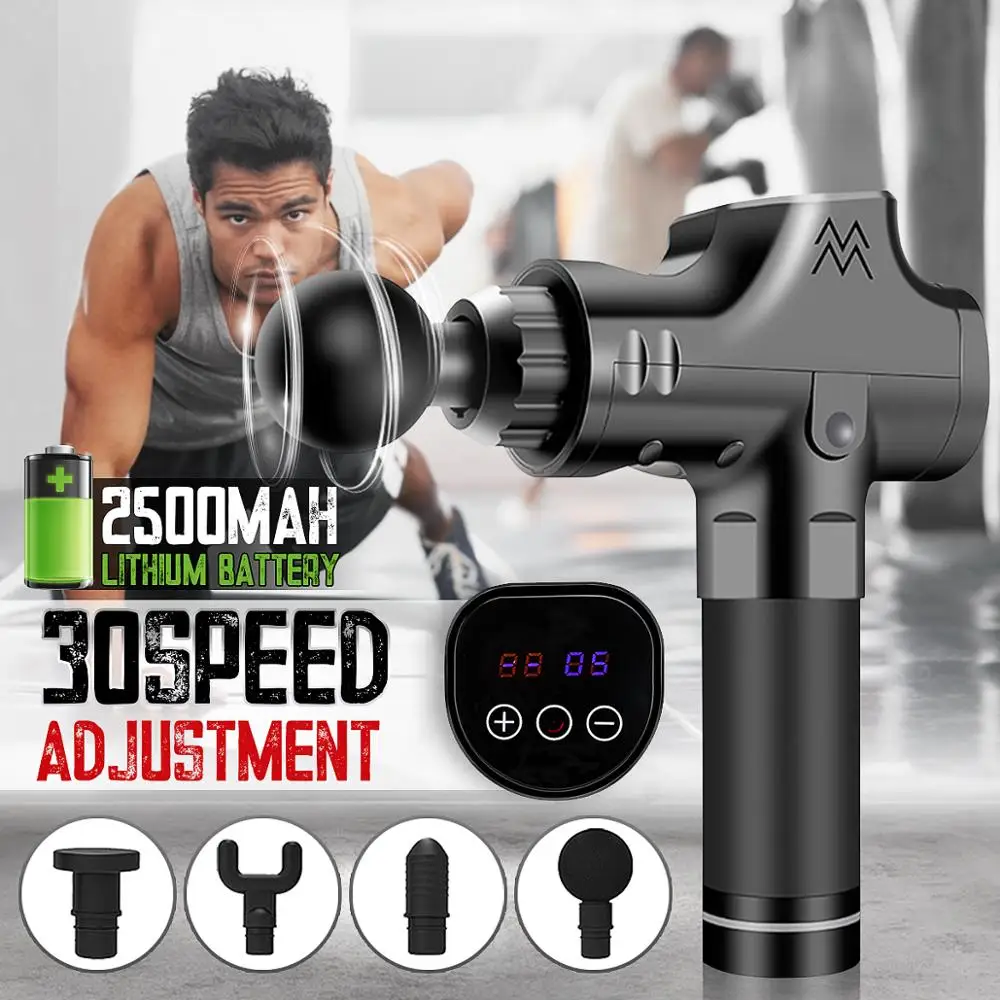 

30files Muscle Massage Guns Deep Tissue Strong Vibration Massager Therapy Guns Exercise Muscle Pain Relief Body Shaping+ 4 Heads