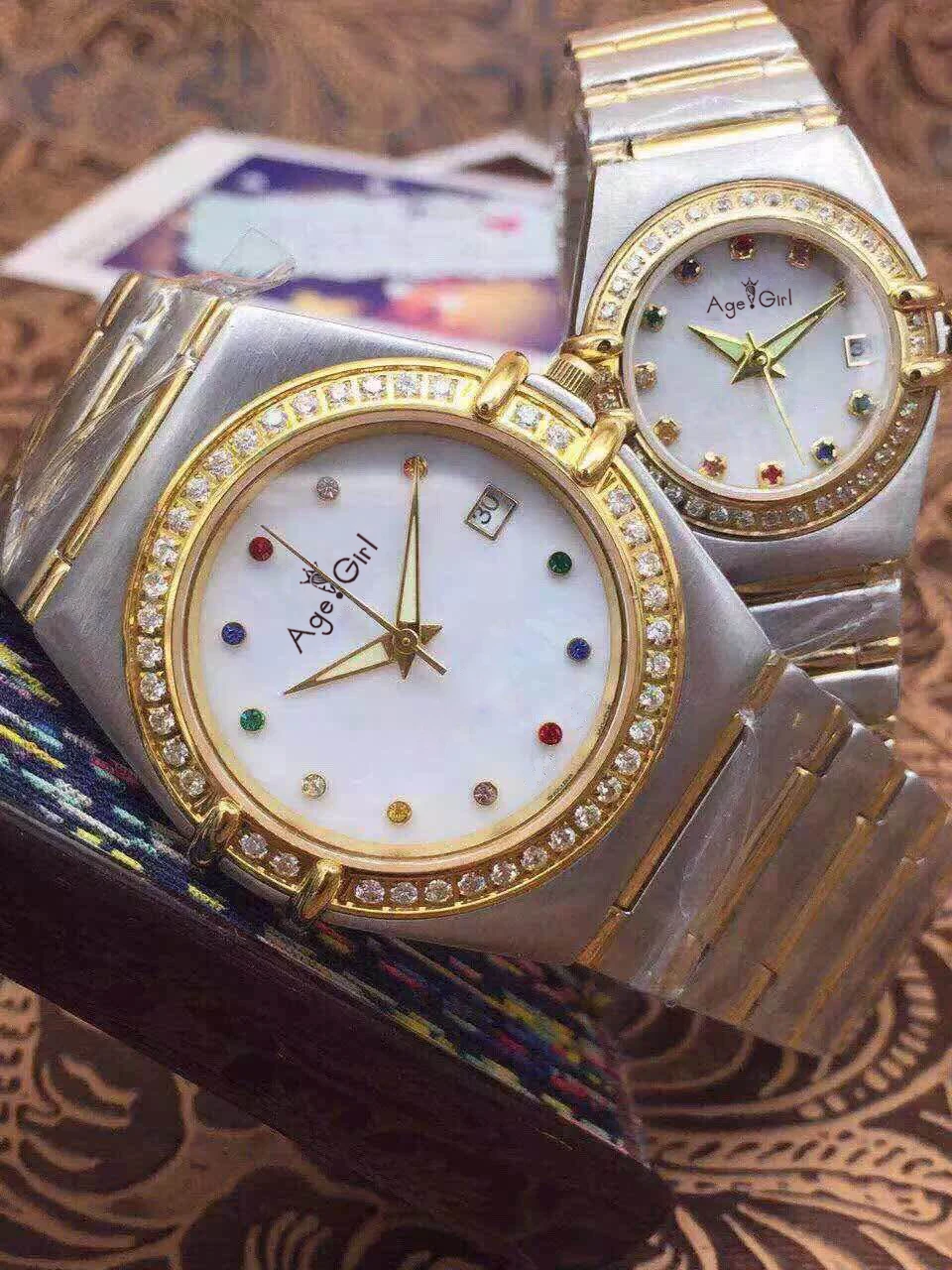 

Men's Luxury Brand New Quartz White Silver Gold Diamonds Shell Dial Colorful Stainless Steel Sapphire Glass Mens Womens Watches