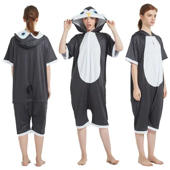 

Penguin Onesie Hooded Pajamas Jumpsuit Sleepwear Onesie Black Women Wholesale Animal Short Pattern Summer Regular
