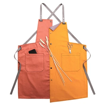 

Bib Apron Adjustable Cotton Canvas Aprons Pocket Cross-Back Straps 30.7x22‘’ 67JB