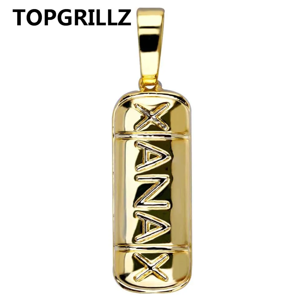 TOPGRILLZ позолоченное ожерелье в стиле хип-хоп со льдом и микро проложенным фианитом Xanax Pill и подвеской для мужчин и женщин