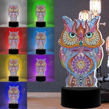 

LED Diamond Painting For KidS Table Lamp 5D Diamond Art Kit Embroidery Sticker Paint By Numbers Owl Night Light Mosaic Decor Set