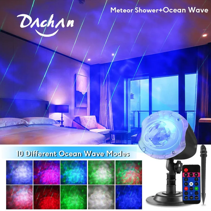 Светодиодный проектор, волны океана, рождественские прожекторы 2 в 1 галактика Метеор душ праздничный свет с дистанционным наружным