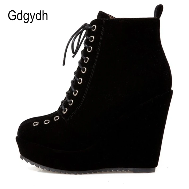 Platform ankle boots women winter suede wedge heels