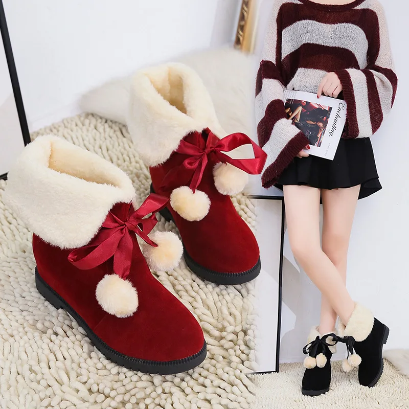 

Autumn and winter snow boots fashon trend cotton shoes plus velvet warm comfortable two wearing bow hair ball women's shoes