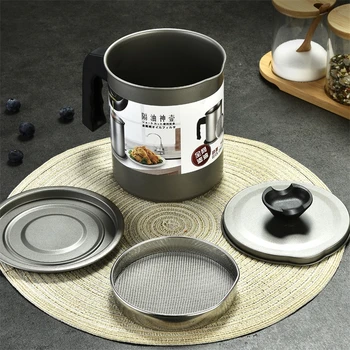

1.4L 1.7L 304 Stainless Steel Oil Container Strainer Tray Non Stick Kitchen Cooking Grease Filter Oil Fat Separator Bowl Bottle