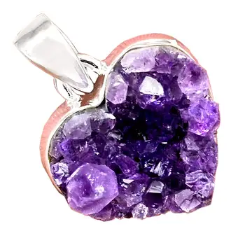

Genuine HEART AMETHYST DRUZY Pendant 925 Sterling Silver, 29.8 mm, AP6687