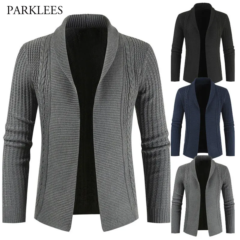 Solid Color Cardigan Sweater Men Turn Down Collar Mens Knitted Sweaters Coat Casual Slim Fit Twist Braided Pull Homme Knitwear Solid Color Cardigan Sweater Men Turn Down Collar Mens Knitted Sweaters Coat Casual Slim Fit Twist Braided Pull Homme Knitwear
