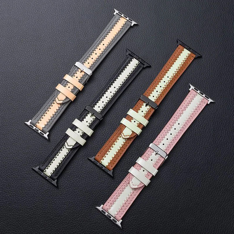 

Fran-12ht Suitable for iwatch 6 5 4 SE 3 2 watch strap leather fluorescent luminous for Apple Watch 38mm-44mm fashion wristband