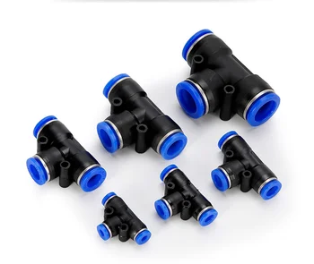 

Free shipping 10Pcs PE4 PE6 PE8 PE10 PE12 PE14 PE16 Pneumatic 4mm to 4mm T Type One Touch Push In Quick Fittings