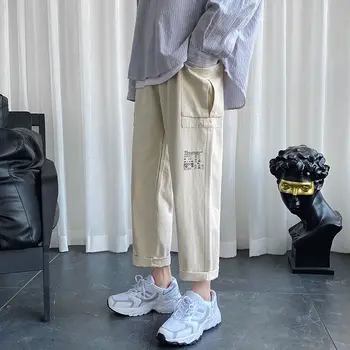 

2020 Summer New Youth Popular Men's Simple Printed Loose Overalls Fashion Casual Wild Cropped Pants Black / Khaki / Army Green