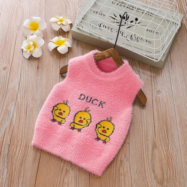 1-4Y Baby Boys Girls Sweaters Waistcoat Cute Duck Toddler Kids Sweater Soft Warm Sleeveless Vest Autumn Winter Sweaters For Girl