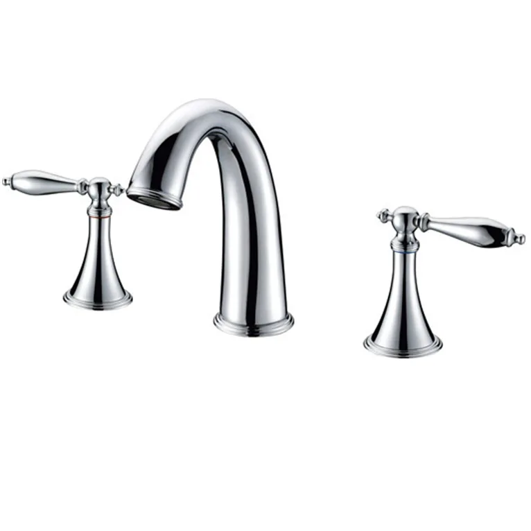 

Production of all-copper chrome-plated cold and hot double-handle split basin faucet