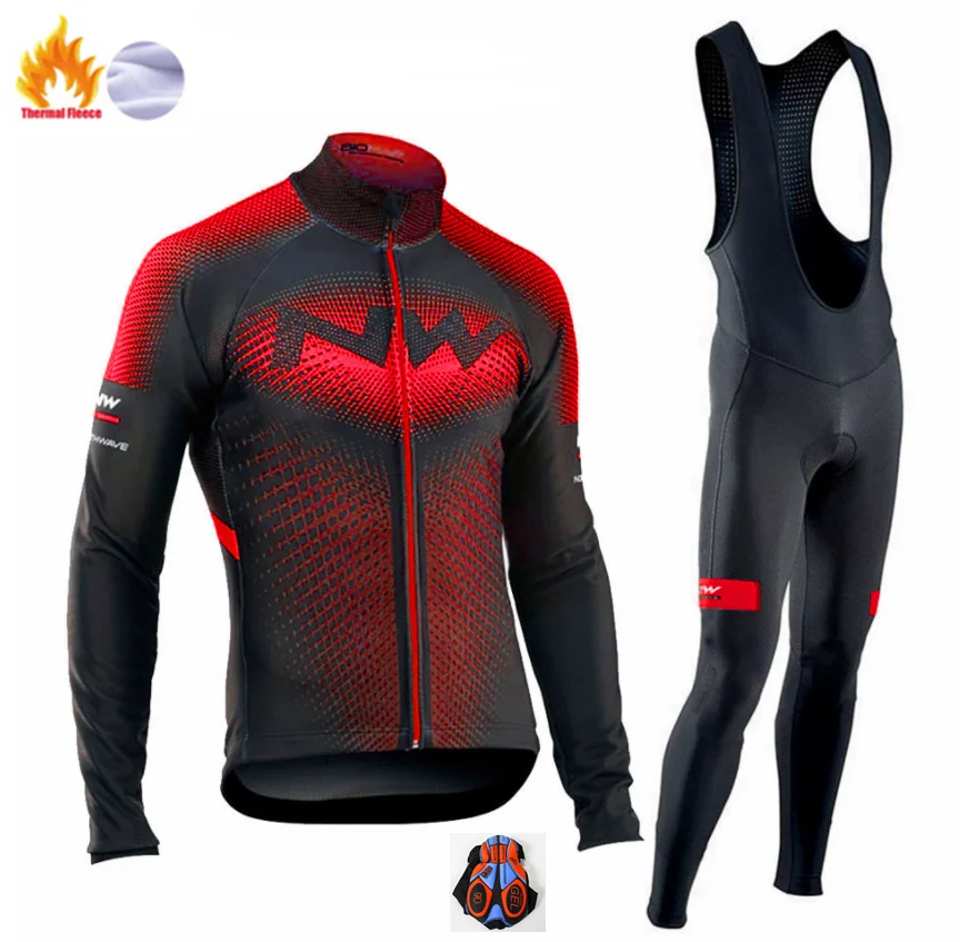 Fleece long sleeve Горячее предложение! Northwave Зимняя Теплая Флисовая велосипедная одежда NW Мужской трикотажный Костюм Уличная езда на велосипеде MTB Одежда комбинезон комплект - Цвет: Fleece long sleeve