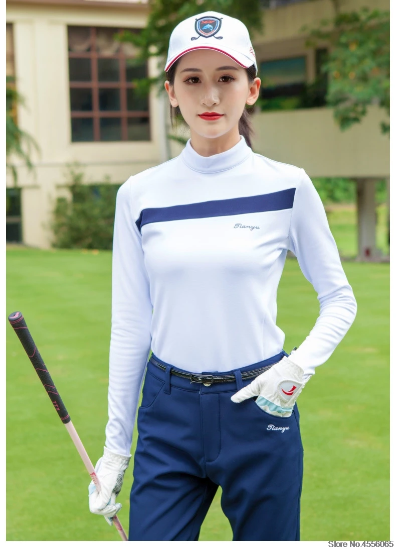 Women Long Sleeve Elastic Warm Golf Shirt Autumn Winter Thicken Golf Sportswear Ladies Long Sleeve Soft Bottoms Tops D0695