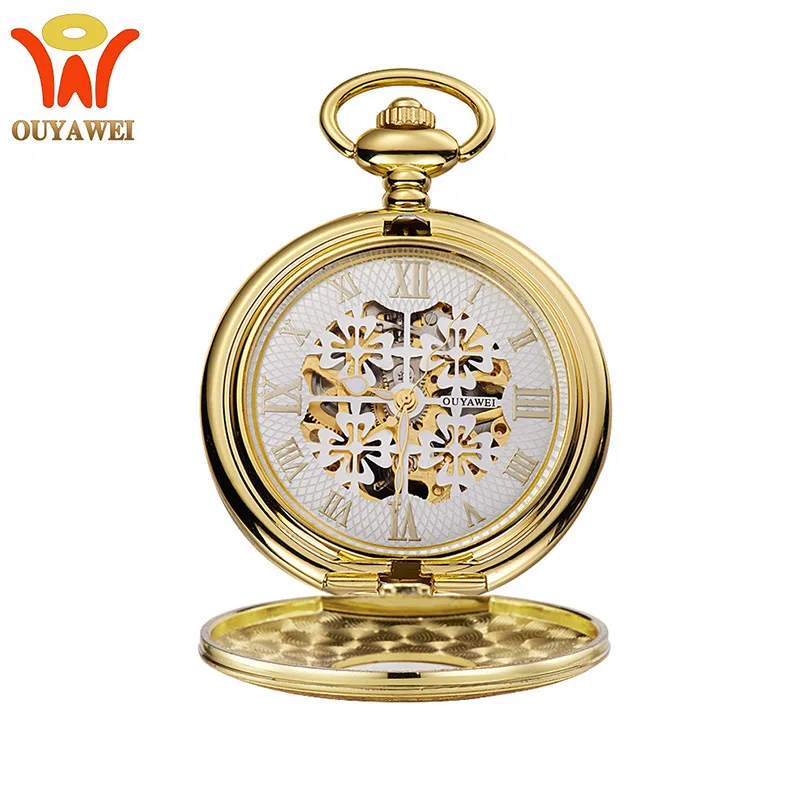 

Europe-asia wei Clover MEN'S Table Machinery Hand-Wound Waterproof Transparent Back Mechanical Pocket Watch
