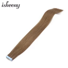 Isheeny 1" 18" 2" 22" Европейский природных прямые ленты на Волосы remy Расширение 6# Мёд коричневый ленты в Пряди человеческих волос для наращивания
