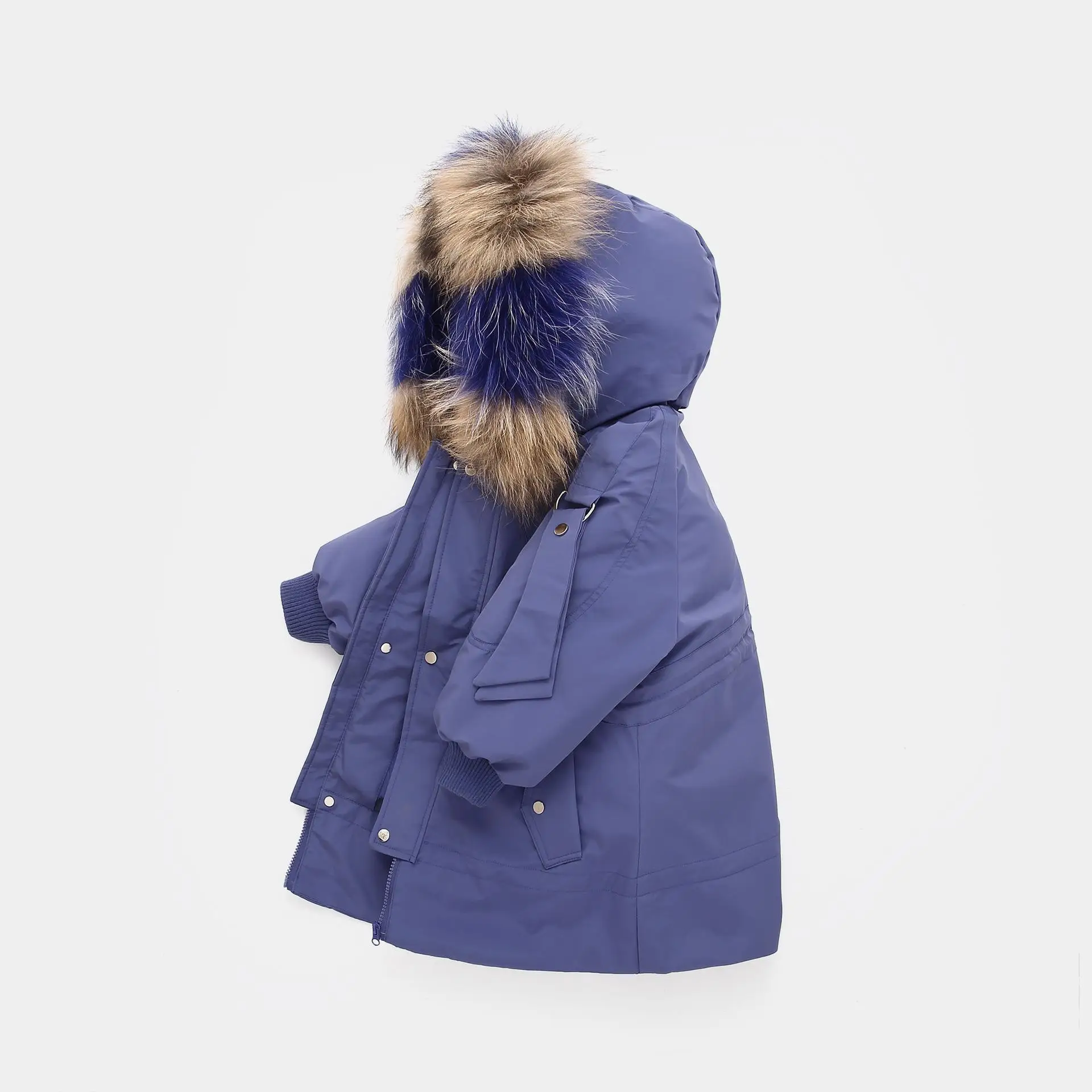 ZQLZ/зимняя куртка новинка г., теплая детская верхняя одежда на утином пуху с мехом енота для девочек, детское свободное плотное пальто высокого качества с капюшоном для мальчиков - Цвет: Синий