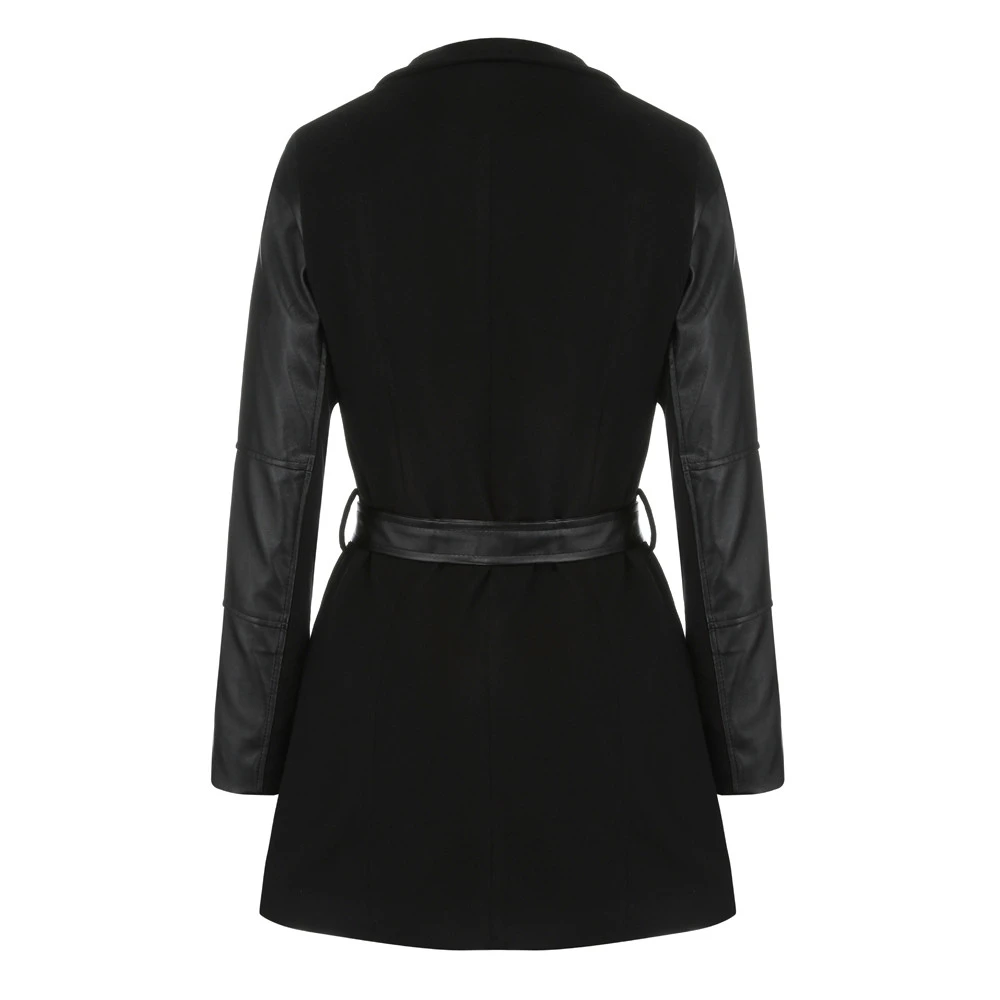 Jaycosin Winter Coats Women Autumn Fashion Zipper Leather Patchwork Sexy V Neck  Solid Casual Slim Overcoats Female Outer