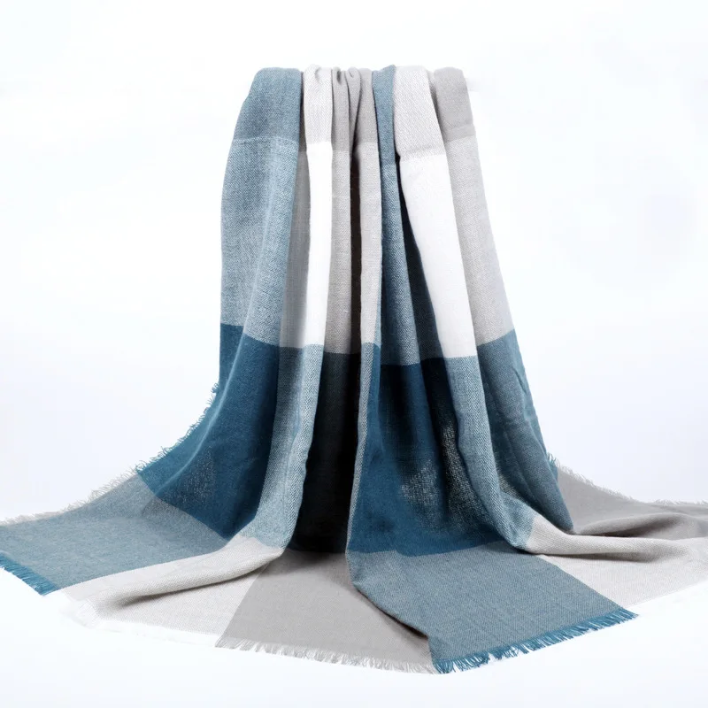 

2017-Contrast Color Plaid Kerchief Filmy Gauze Glorious Simple Large ge zi jin Shawl Supply of Goods