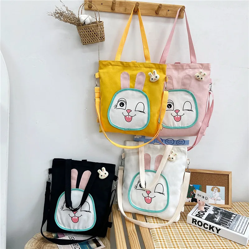 

Cartoon Rabbit Canvas Bag Female Messenger Shoulder Bag Fresh Literature Art Student School Bag 2021 Leisure Tuition Tutoring Ba