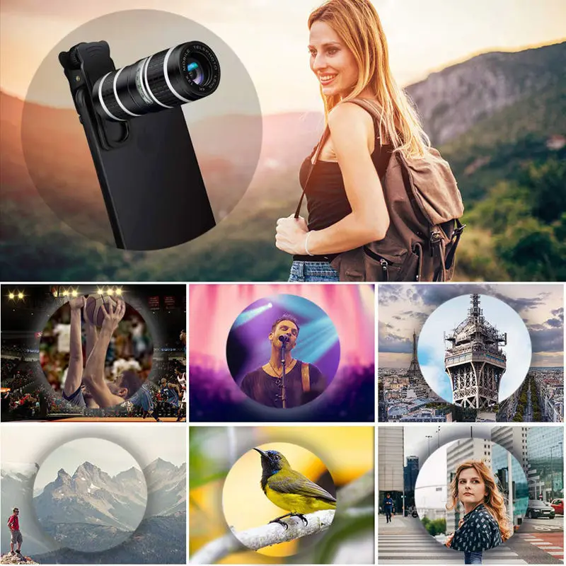 Телефон объектив камеры, 5 в 1 сотовый телефон объектив Комплект-12X зум телеобъектив+ Рыбий глаз объектив+ супер широкоугольный объектив макро объектив(2x Le