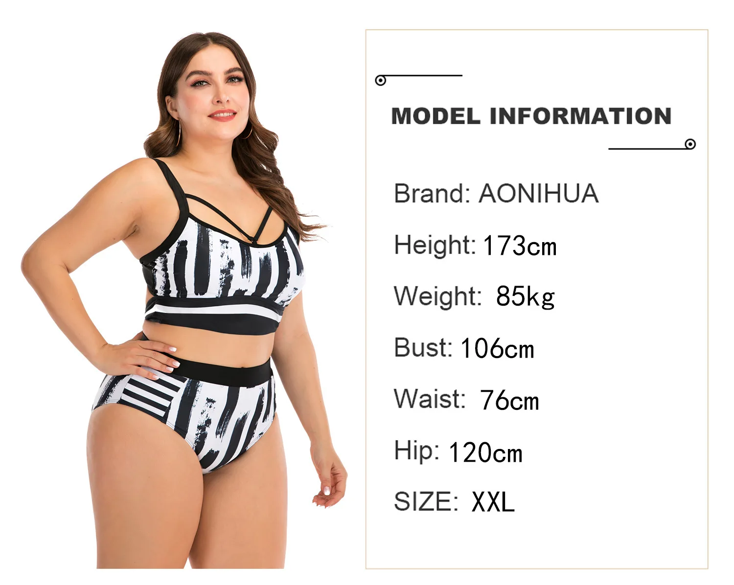 L 4xl Women's Plus Size Sexy Vertical Print High Waist Split Bikini