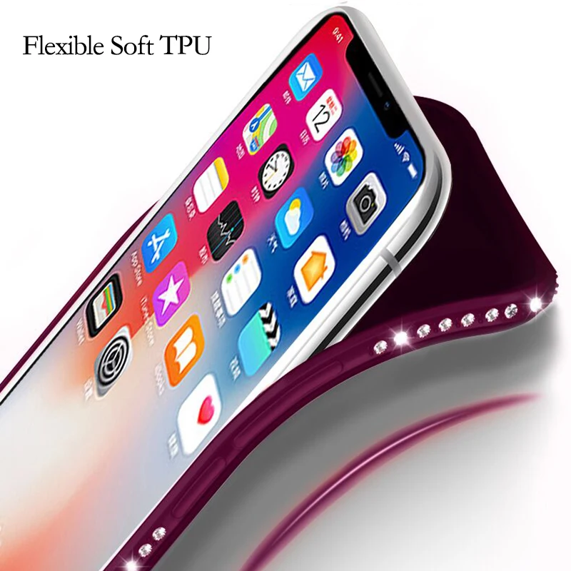 Украшение с бриллиантами и стразами чехол для iphone XS Max XR X Мягкий Силиконовый ТПУ для телефона чехол для iphone 8 7 6S plus стенд для колец на палец чехол