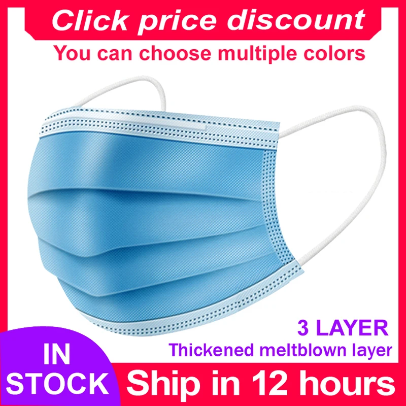 Fast Delivery MascarillasMask Disposable Non Wove Meltblown Cloth 3Layer Ply Filter Mask Mouth Face Mask Breathable Masque Masks