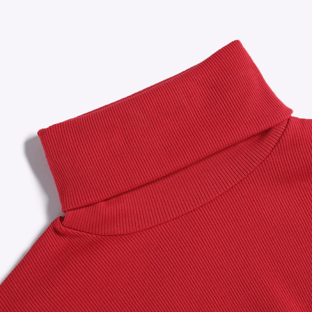 Kureas Women T Shirt Knitted Fashion Turtleneck Long Sleeve Crop Tops Sexy Midfriff T-Shirts Autumn High Street Red
