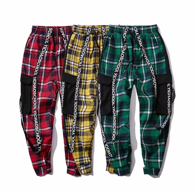 Мужские повседневные брюки, модные мужские брюки, штаны для бега, спортивные брюки, облегающие клетчатые брюки для бега, спортивные штаны, Новинка