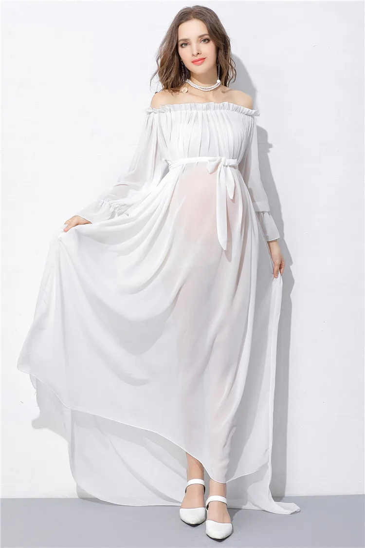 Shoulderless Maternity Shoot Dress Chiffon Maxi Maternity Gown Photo Props Long Pregnancy Dresses Photography For Pregnant Women (4)