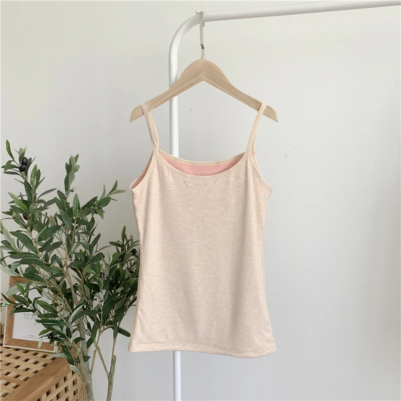 Winter Thermal Velvet Camis Top Women Solid Slim High Quality Cotton Pullovers Camis Female Warm Tank Tops SS3001