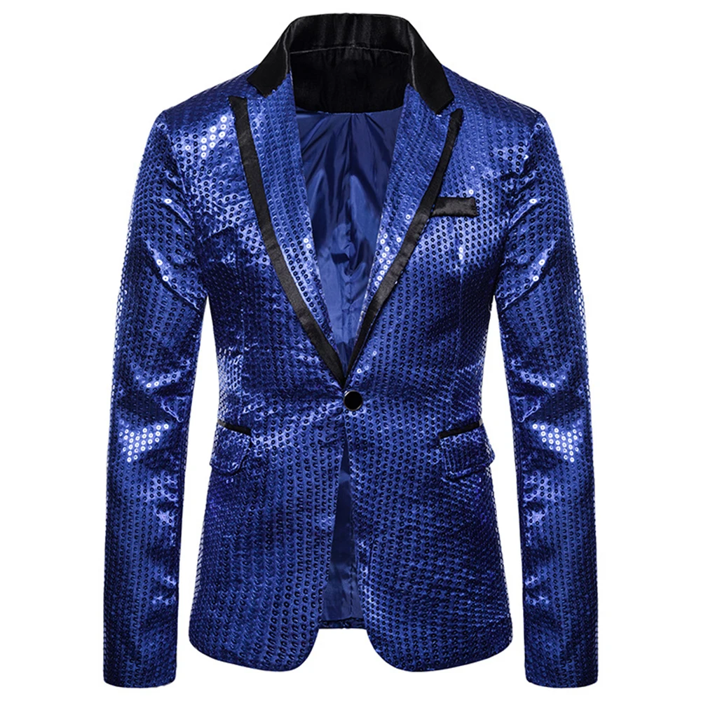 OEAK Блестящий блестящий костюм Куртка Блейзер на одной пуговице смокинг для вечерние, свадебные, банкетные, выпускные, костюм для ночного клуба сценический смокинг с блестками - Цвет: BLue
