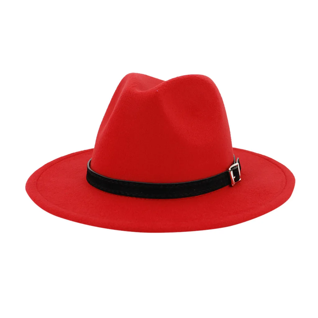 Шляпы Fedora для мужчин и женщин, винтажные шляпы с широкими полями, с пряжкой на ремне, регулируемые шляпы Fedoras Chapeau Sombrero Mujer C1217 - Цвет: RD