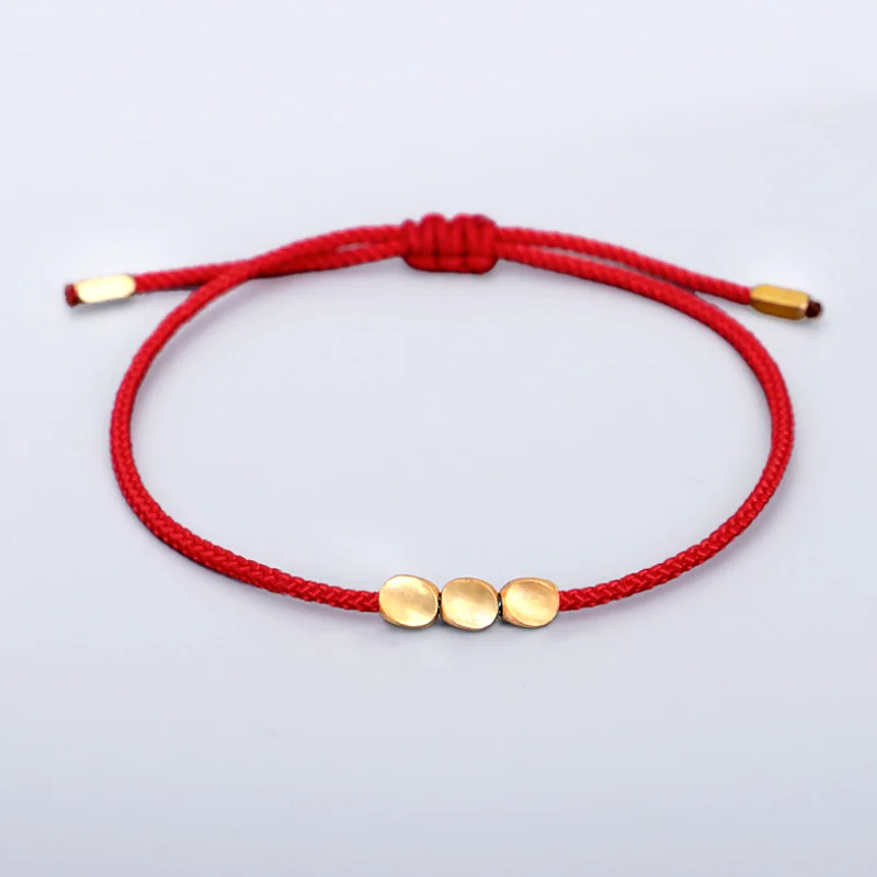 Braccialetto Tibetano Yoga Corda Rossa Intrecciata A Mano Perle Di Rame Irregolari Creative Corde Nere