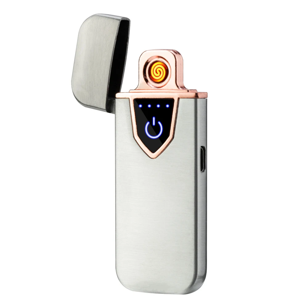 Silver Двойная импульсно-дуговая Зажигалка USB перезаряжаемая Зажигалка для сигарет курительная электрическая зажигалка ветрозащитные металлические Плазменные зажигалки Tesla зажигалка usb - Цвет: Silver