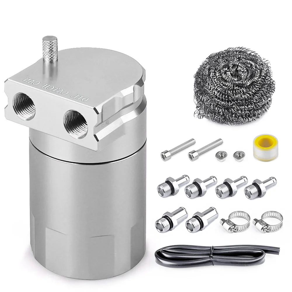 300ml Baffled Oil Catch Can Kit - Aluminum Black Oil Separator With Fuel Line Hose, Universal Fit
