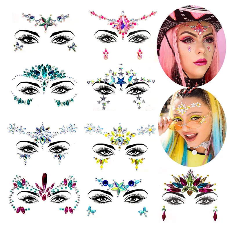 

3D Crystal Face Stickers Bohemia Tribal Style Drill Stickers And Eye Jewels Forehead Stage Decor Temporary Tattoo Sticker