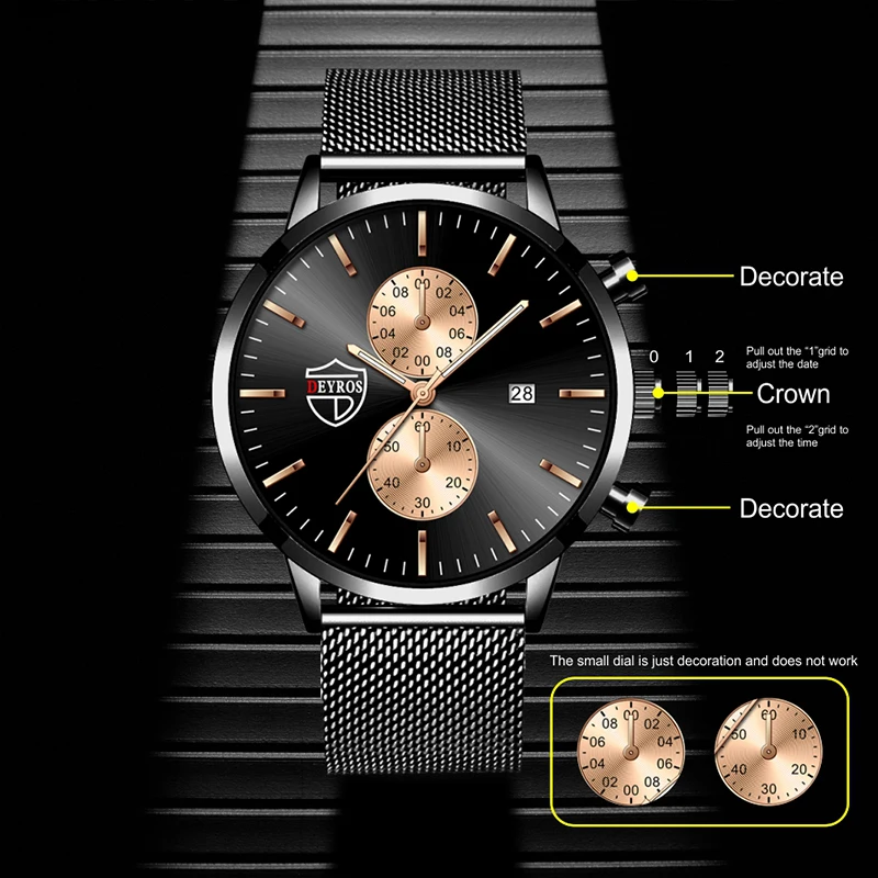 Luxus Mode Herren Uhren Edelstahl Mesh Gürtel Quarzuhr für Männer Business Leder Leuchtende Uhr relogio masculino