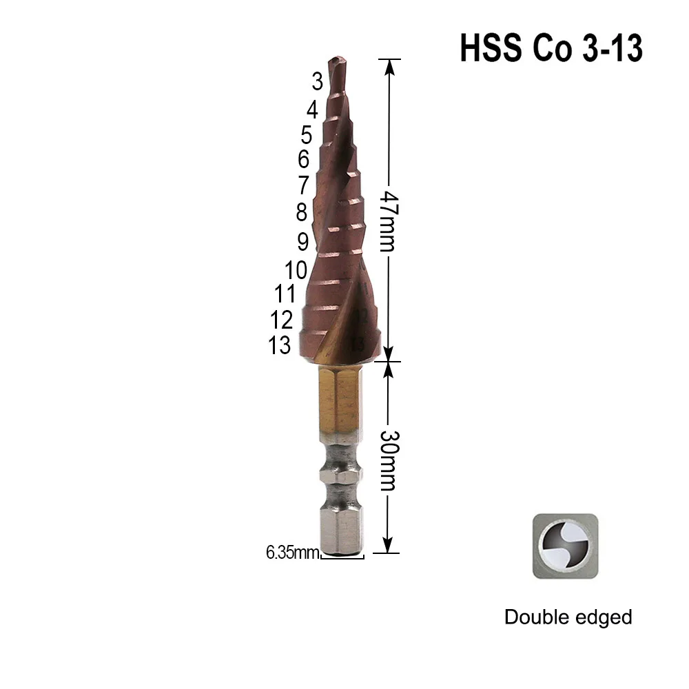 3-13 ZJCOSTOL HSS-CO M35 Шаг сверло Кобальт шестиугольный хвостовик спиральный паз металла конусообразное ступенчатое сверло пила отверстие резак Furadeira - Цвет: 3-13