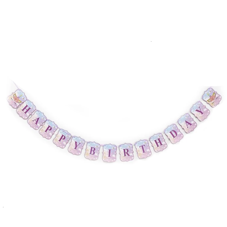 1 set purple Banner Одноразовый набор салфеток для вечеринки, бумажные тарелки, бумажный стаканчик, тематический набор посуды с единорогом, вечерние принадлежности для детей - Color: 1 set purple Banner