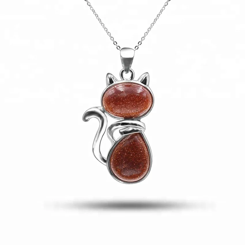 Purple Amethysts Stone Silver Plated Lovely Cat Shape Pendant Red Agates Necklace Animal Jewelry