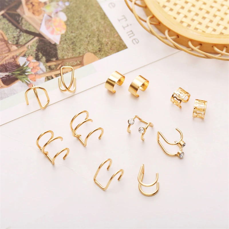 Punk Ear Cuff Gold Color Leaves Non-Piercing Ear Clips Fake Cartilage Earrings Clip Earrings For Women Men Wholesale Jewelry